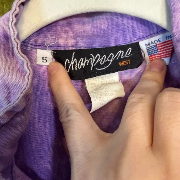 Vintage 1980s Champagne West Purple Acid Wash Zip up style basque moto dress XS - Picture 5 of 5